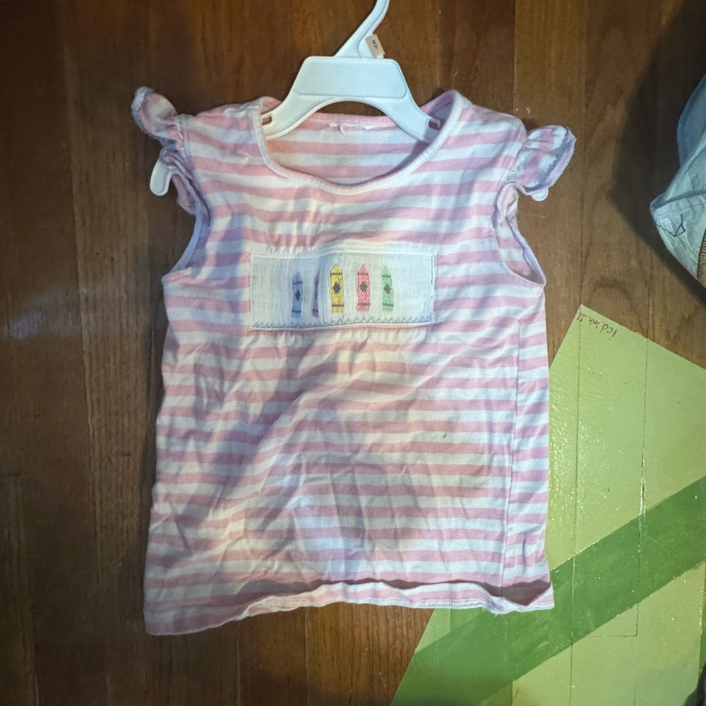 Pink Striped Kids Shirt with Crayon Design